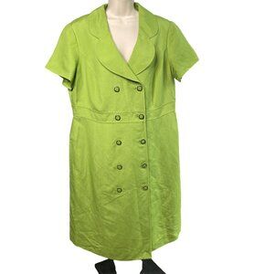 Alex Marie Women Green Linen Double Breast Dress Plus Size 14W c